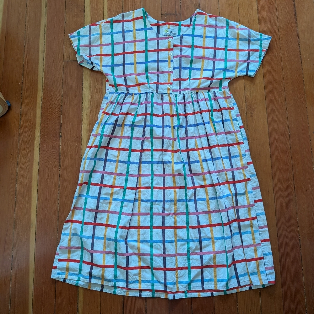 Vtg Two Potato Dress 1X XL Check Plaid Beach Loose Mumu USA Colorful 100% Cotton